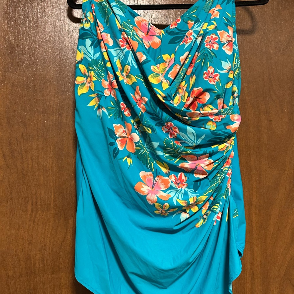 Lands' End Blue Swimdress with Elegant Draping